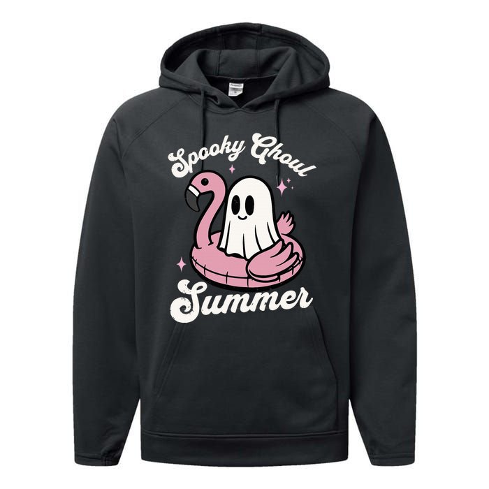 Spooky Ghoul Summer Cute Ghost Flamingo Summer Vibes Beach Performance Fleece Hoodie