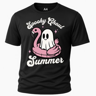 Spooky Ghoul Summer Cute Ghost Flamingo Summer Vibes Beach Cooling Performance Crew T-Shirt