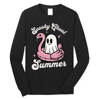 Spooky Ghoul Summer Cute Ghost Flamingo Summer Vibes Beach Long Sleeve Shirt