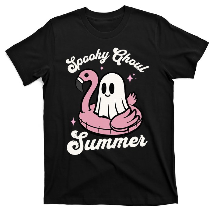 Spooky Ghoul Summer Cute Ghost Flamingo Summer Vibes Beach T-Shirt