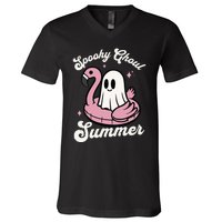 Spooky Ghoul Summer Cute Ghost Flamingo Summer Vibes Beach V-Neck T-Shirt