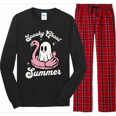 Spooky Ghoul Summer Cute Ghost Flamingo Summer Vibes Beach Long Sleeve Pajama Set