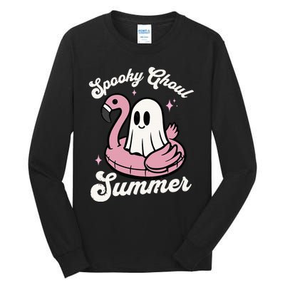 Spooky Ghoul Summer Cute Ghost Flamingo Summer Vibes Beach Tall Long Sleeve T-Shirt