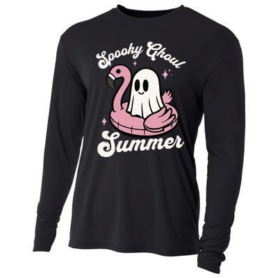 Spooky Ghoul Summer Cute Ghost Flamingo Summer Vibes Beach Cooling Performance Long Sleeve Crew