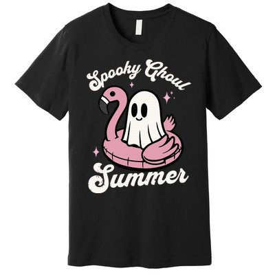 Spooky Ghoul Summer Cute Ghost Flamingo Summer Vibes Beach Premium T-Shirt