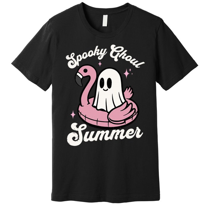 Spooky Ghoul Summer Cute Ghost Flamingo Summer Vibes Beach Premium T-Shirt