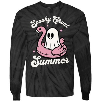 Spooky Ghoul Summer Cute Ghost Flamingo Summer Vibes Beach Tie-Dye Long Sleeve Shirt