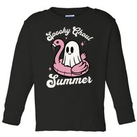 Spooky Ghoul Summer Cute Ghost Flamingo Summer Vibes Beach Toddler Long Sleeve Shirt