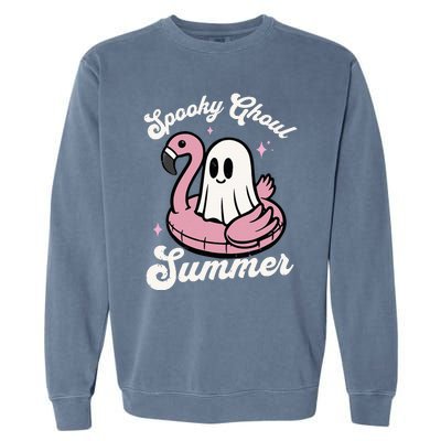 Spooky Ghoul Summer Cute Ghost Flamingo Summer Vibes Beach Garment-Dyed Sweatshirt