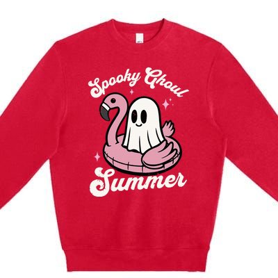 Spooky Ghoul Summer Cute Ghost Flamingo Summer Vibes Beach Premium Crewneck Sweatshirt