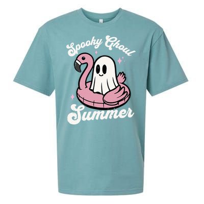 Spooky Ghoul Summer Cute Ghost Flamingo Summer Vibes Beach Sueded Cloud Jersey T-Shirt