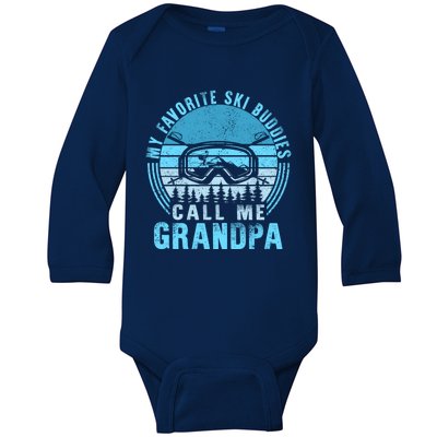 Ski Grandpa Skier Mountain Snow Skiing Grandpa Snowboarding Gift Baby Long Sleeve Bodysuit