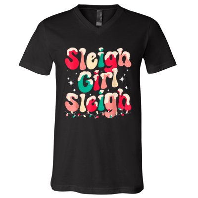 Sleigh Girl Sleigh Christmas Retro Xmas Holiday V-Neck T-Shirt