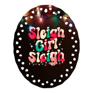 Sleigh Girl Sleigh Christmas Retro Xmas Holiday Ceramic Oval Ornament