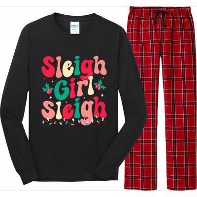 Sleigh Girl Sleigh Christmas Retro Groovy Xmas Pjs Holiday  Long Sleeve Pajama Set