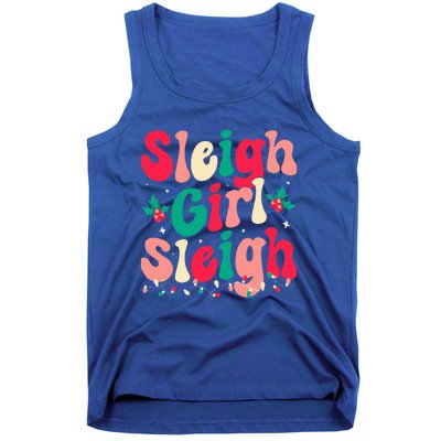 Sleigh Girl Sleigh Christmas Retro Groovy Xmas Pjs Holiday  Tank Top