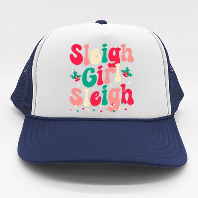 Sleigh Girl Sleigh Christmas Retro Groovy Xmas Pjs Holiday  Trucker Hat