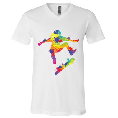 Skater Girl Skateboard Skateboarder Girl V-Neck T-Shirt