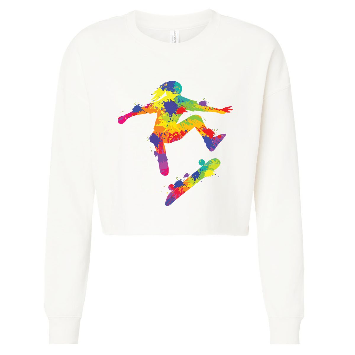 Skater Girl Skateboard Skateboarder Girl Cropped Pullover Crew