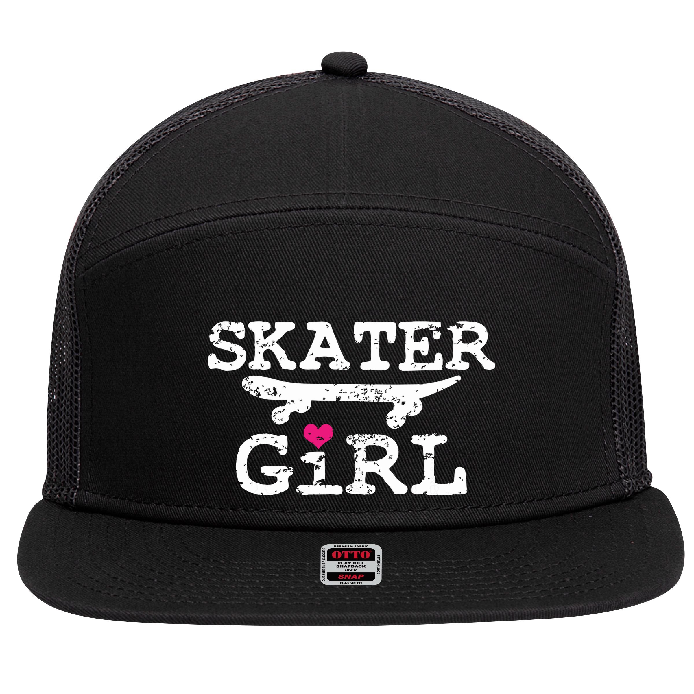 Skater Girl Skateboard Skateboarding 7 Panel Mesh Trucker Snapback Hat
