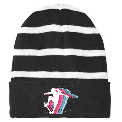 Skater Girl Skateboarder Skateboarding Gift Striped Beanie with Solid Band