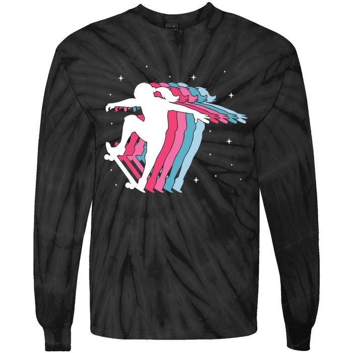 Skater Girl Skateboarder Skateboarding Gift Tie-Dye Long Sleeve Shirt