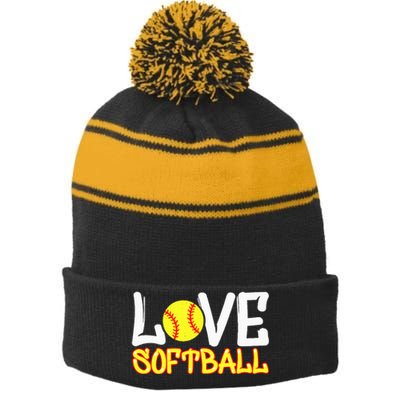 Softball Graphic Saying Stripe Pom Pom Beanie