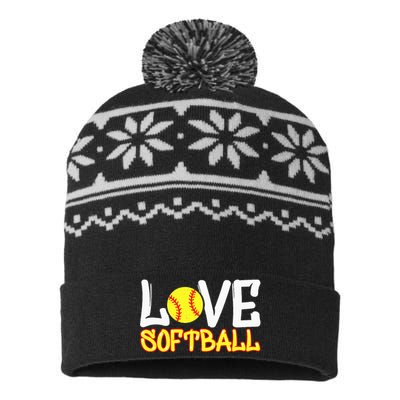 Softball Graphic Saying USA-Made Snowflake Beanie