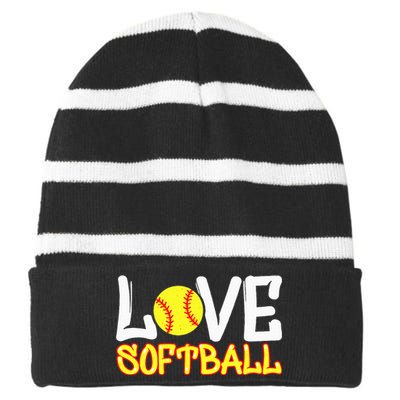 Softball Graphic Saying Striped Beanie with Solid Band