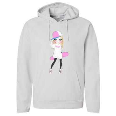 Skater Girl Skateboard Skateboarding Performance Fleece Hoodie