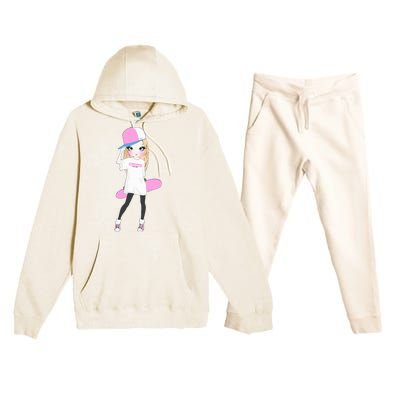 Skater Girl Skateboard Skateboarding Premium Hooded Sweatsuit Set