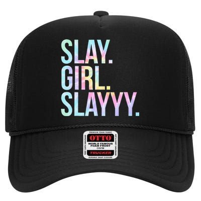 Slay Girl Slay Tie Dye High Crown Mesh Back Trucker Hat