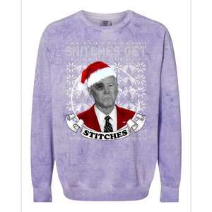 Snitches Get Stitches Funny Biden Elf Ugly Christmas Colorblast Crewneck Sweatshirt