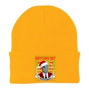 Snitches Get Stitches Funny Biden Elf Ugly Christmas Knit Cap Winter Beanie