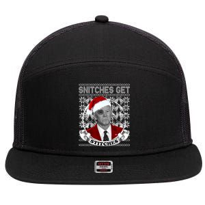 Snitches Get Stitches Funny Biden Elf Ugly Christmas 7 Panel Mesh Trucker Snapback Hat