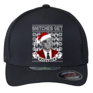 Snitches Get Stitches Funny Biden Elf Ugly Christmas Flexfit Unipanel Trucker Cap