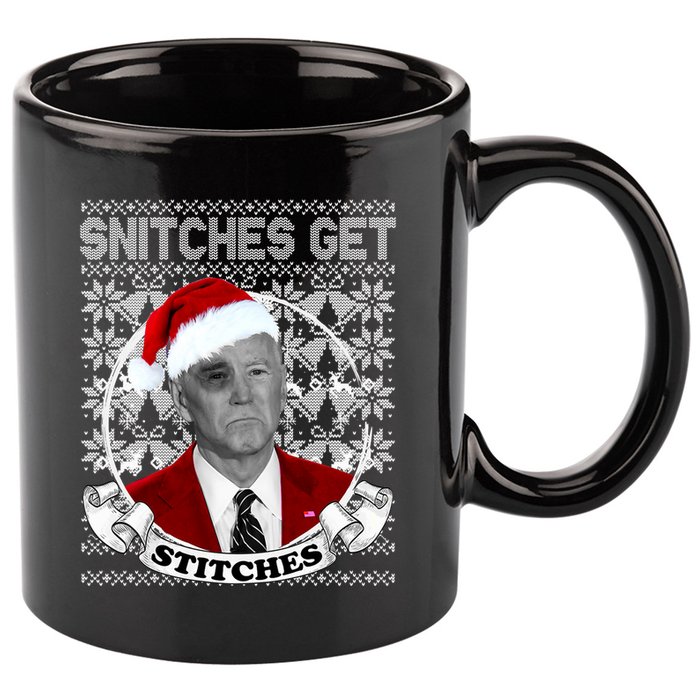 Snitches Get Stitches Funny Biden Elf Ugly Christmas 11oz C Handle Ceramic Mug
