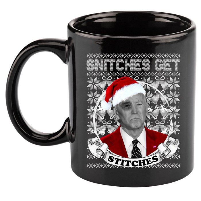 Snitches Get Stitches Funny Biden Elf Ugly Christmas 11oz C Handle Ceramic Mug