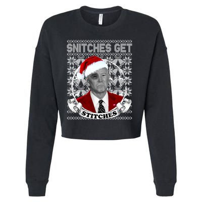 Snitches Get Stitches Funny Biden Elf Ugly Christmas Cropped Pullover Crew