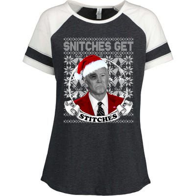 Snitches Get Stitches Funny Biden Elf Ugly Christmas Enza Ladies Jersey Colorblock Tee