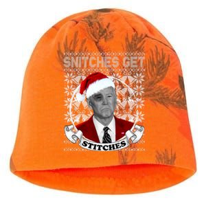 Snitches Get Stitches Funny Biden Elf Ugly Christmas Kati - Camo Knit Beanie