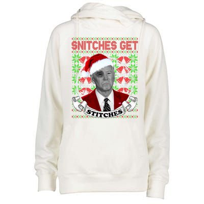 Snitches Get Stitches Funny Biden Elf Ugly Christmas Womens Funnel Neck Pullover Hood