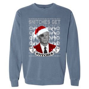 Snitches Get Stitches Funny Biden Elf Ugly Christmas Garment-Dyed Sweatshirt