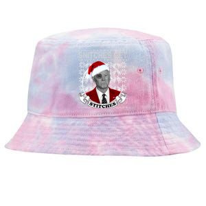 Snitches Get Stitches Funny Biden Elf Ugly Christmas Tie-Dyed Bucket Hat