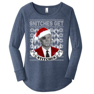 Snitches Get Stitches Funny Biden Elf Ugly Christmas Women's Perfect Tri Tunic Long Sleeve Shirt