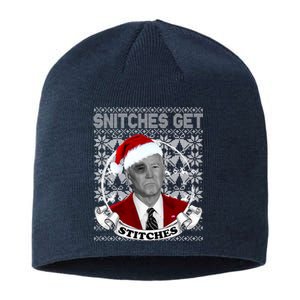 Snitches Get Stitches Funny Biden Elf Ugly Christmas Sustainable Beanie