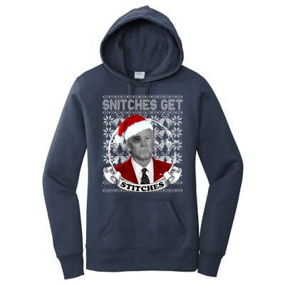 Snitches Get Stitches Funny Biden Elf Ugly Christmas Women's Pullover Hoodie