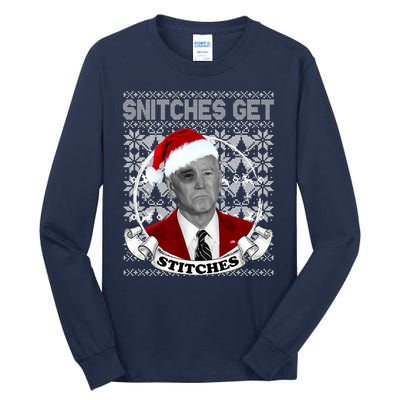 Snitches Get Stitches Funny Biden Elf Ugly Christmas Tall Long Sleeve T-Shirt