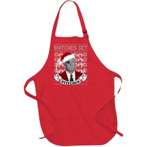 Snitches Get Stitches Funny Biden Elf Ugly Christmas Full-Length Apron With Pockets