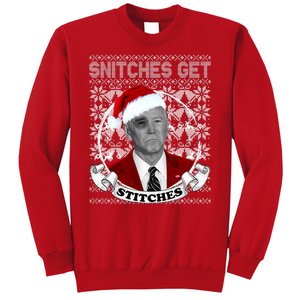 Snitches Get Stitches Funny Biden Elf Ugly Christmas Sweatshirt